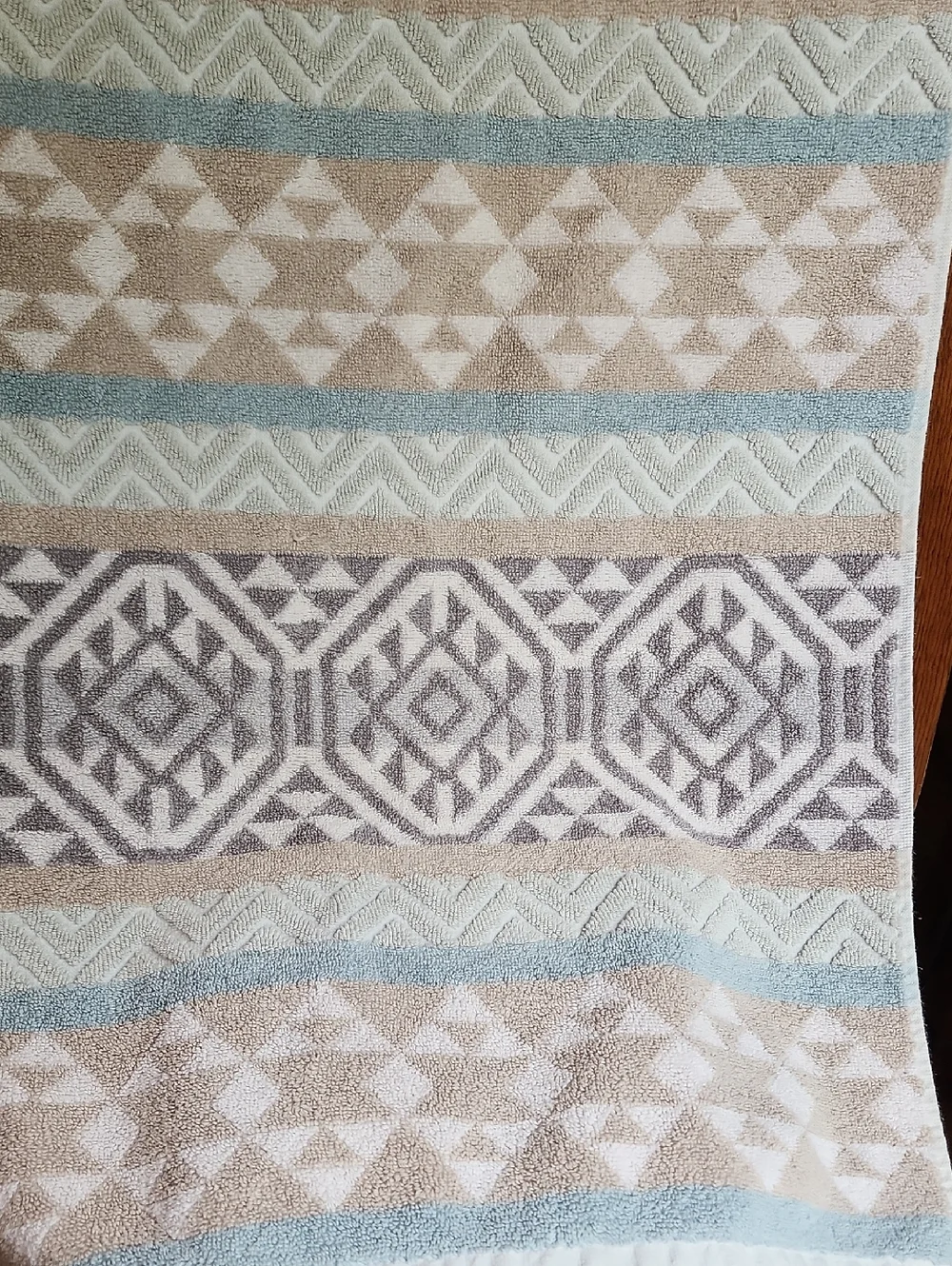 Artisan De Luxe Pastel Geometric Pattern Bath Towel Set - Light Blue & Beige GUC